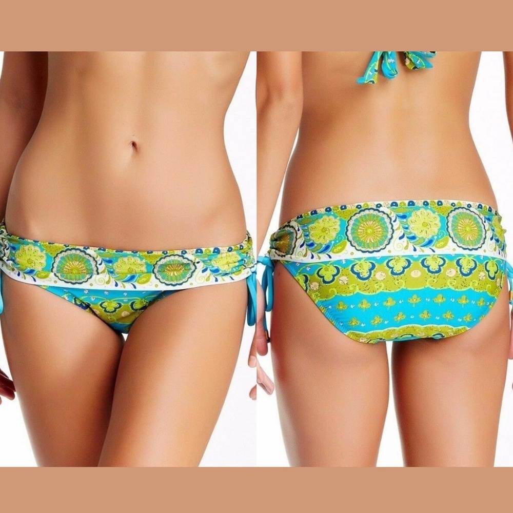 NWT Trina‎ Turk [ 6 ] Woodblock Sash Hipster Bikini Bottom in Pool